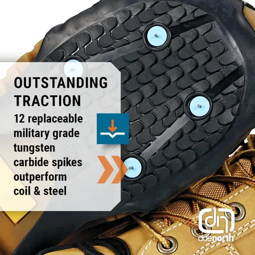 Vista 3 de Due North All Purpose Ice Cleats - Pulse Grip Tread for Maximum Grip - 12 Replaceable Spikes, Fits Most Footwear (1 Pair)