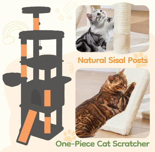 Vista 6 de Taoqimiao Árbol para gatos de 72 pulgadas para gatos grandes, torre alta de varios niveles, condominio ampliado para gatos con tabla de rascar