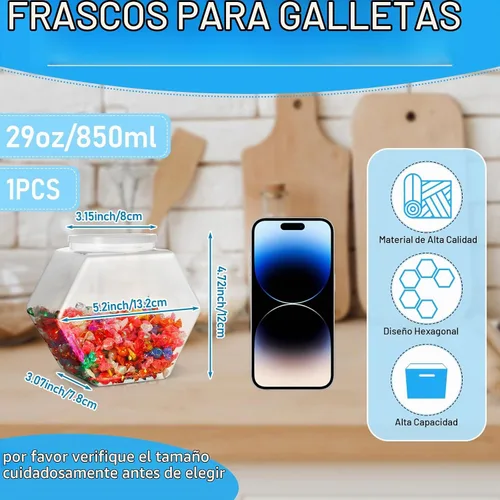 Vista 2 de Uiifan 1 Pieza Tarro Hexagonal de Plástico para Dulces con Tapa Tarro de Galletas Recipientes Hexagonales Transparentes para Dulces para Aperitivos
