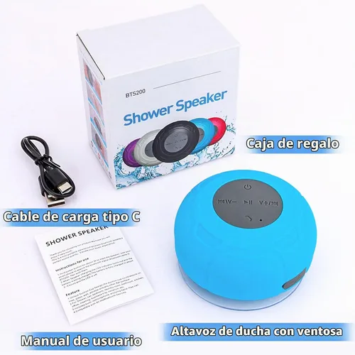Vista 6 de Parlante Bluetooth Impermeable para Ducha Portátil, Inalámbrico, Resistente al Agua, Manos Libres con Micrófono Integrado, Ventosa para Baño