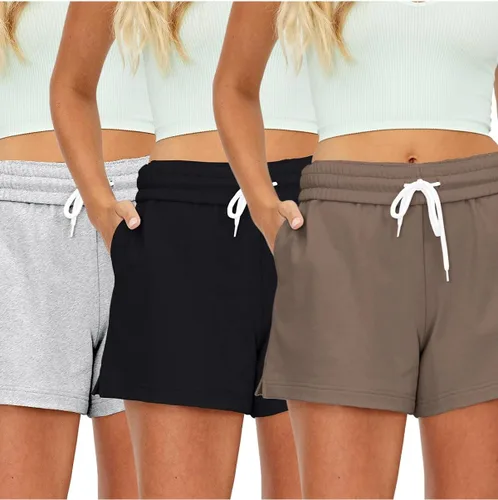 Vista 67 de AUTOMET Pantalones cortos deportivos para mujer, estilo casual, con cordón, cómodos, elásticos, de cintura alta, con bolsillos