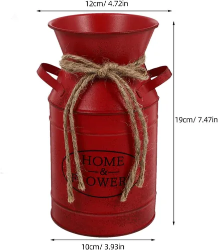 Vista 2 de Jarrones de metal rústicos con cuerda, estilo retro para bodas, fiestas, casa de campo, color rojo