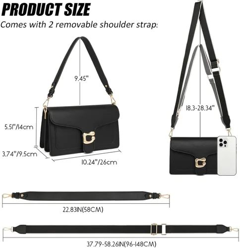 Vista 4 de Travistar Bolsos cruzados para mujer de moda - Pequeño bolso cruzado de hombro con 2 correas, bolso de mano de cuero, bolso de noche de embrague