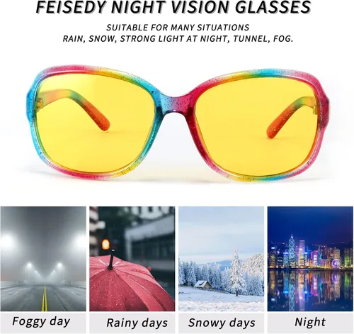 Vista 5 de FEISEDY Gafas de noche clásicas para mujer, antirreflejos, envolventes, amarillas, B2548