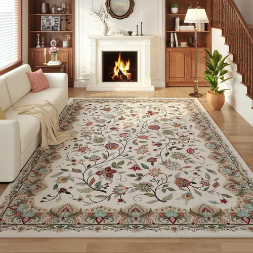 Vista 25 de Rugcomf Alfombra vintage de cachemira de 2 pies 7 x 8 pies, lavable a máquina, antideslizante, alfombra floral de pelo bajo para cocina, lavandería