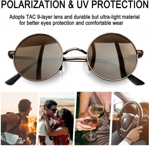 Vista 5 de Gafas de sol Joopin polarizadas, estilo Lennon, redondas, gafas de sol estilo hippy redondas para mujer y hombre