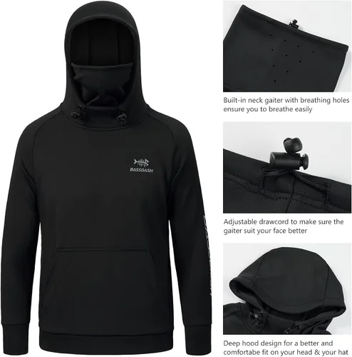 Vista 6 de BASSDASH Sudadera con capucha de forro polar para pesca juvenil con máscara, resistente al agua, FS18Y