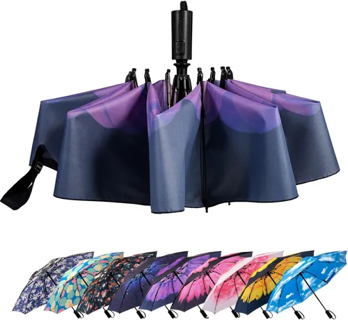 Vista 125 de LANBRELLA Paraguas plegable inverso compacto paraguas de viaje a prueba de viento automático