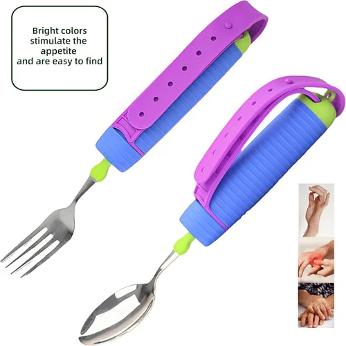 Vista 6 de Juego de Cucharas y Tenedores de Utensilios Adaptativos Flexibles, para Zurdos y Diestros, para Temblores de Manos y Debilidad Muscular, Artritis