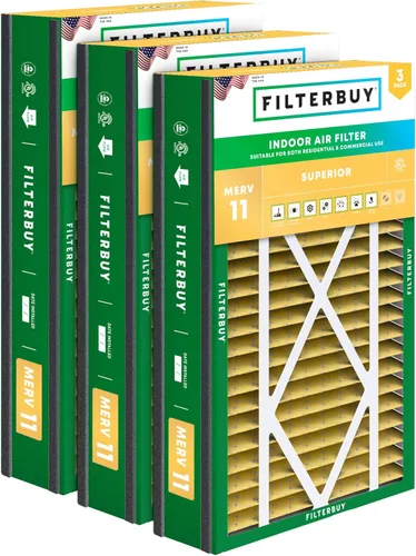 Vista 24 de Filterbuy Filtro de aire MERV 11 de 10 x 17 x 2 pulgadas para defensa de mascotas y alergias (paquete de 3), filtros exteriores plisados