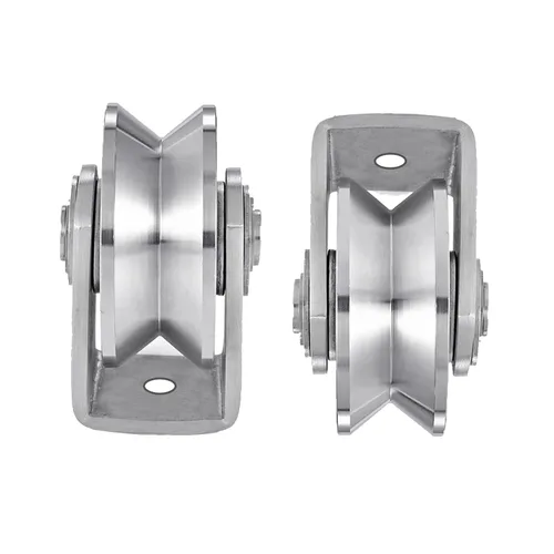 Vista 8 de 2 piezas de rueda de ranura en V de acero inoxidable resistente con polea de cable, bloque de polea para puerta corredera, rodillos con doble