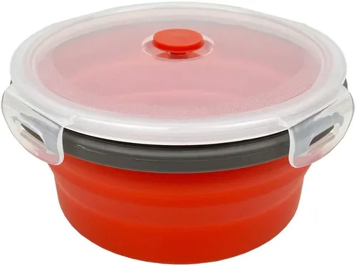 Vista 3 de CARTINTS Cuencos de silicona plegables rojos para almacenamiento de alimentos, con tapas a prueba de fugas, aptos para microondas y congelador