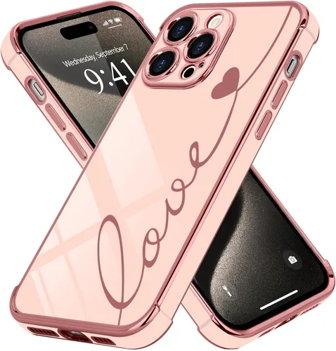 Vista 47 de LCHULLE Funda compatible con iPhone 12 para mujeres y niñas, bonito diseño de corazón de amor con enchapado de lujo, cubierta de TPU suave a prueba