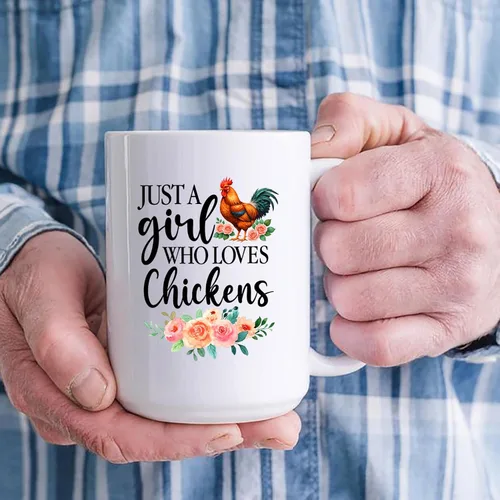 Vista 3 de Taza personalizada con texto en inglés "Just A Girl Who Loves Chick", tazas de cerámica con nombre personalizado para amantes del pollo, regalos