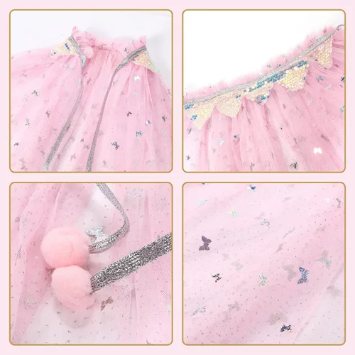 Vista 3 de Latocos Capa de princesa para niñas, capa de princesa con corona de tiara para niñas pequeñas, juego de simulación, Navidad, cosplay, accesorios