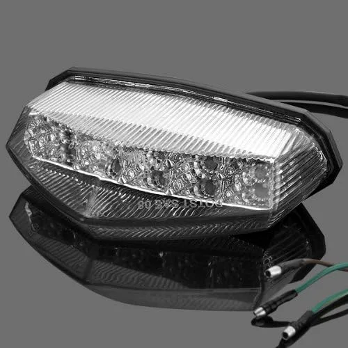 Vista 4 de Astra Depot Lente transparente de corte de diamante, 10 luces LED rojas para frenar y correr, compatible con Suzuki Honda, Yamaha, Kawasaki, Street