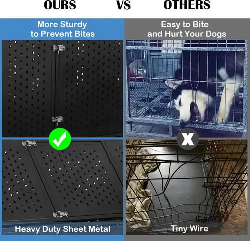 Vista 2 de Jaula indestructible para perros de 44 pulgadas, resistente a escapes, con techo puntiagudo para perros grandes y medianos de alta ansiedad, jaula