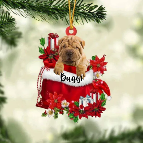 Vista 103 de Perro Akita Inu personalizado en bolsa de regalo, adorno de Navidad, nombre personalizado, regalo para amantes de los perros, familia, Navidad
