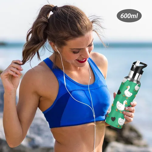 Vista 6 de Cartoon White Ducks Green Stainless Steel Water Bottle 20 Oz Leakproof Water Bottles, BPA-Free Sport Water Bottle Insulated