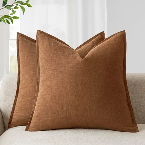 Vista 25 de Foindtower Juego de 2, Fundas Decorativas de Almohada de Lino Sólido Suaves Fundas de Cojín Europeo de Acento Estilo Granja Neutral para Silla Sofá