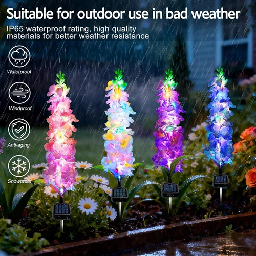 Vista 5 de MRHEPHAESTUS Luces solares de jardín, flores de delfinio 2 unidades 40 LEDs, luces impermeables para exteriores, dos modos de iluminación