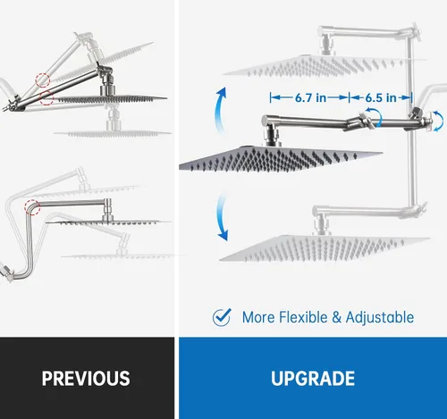 Vista 4 de G-Promise Brazo de Extensión para Cabezal de Ducha de 13 Pulgadas, Extensor de Latón Macizo Ajustable en Altura y Ángulo, Eleva o Baja la Ducha
