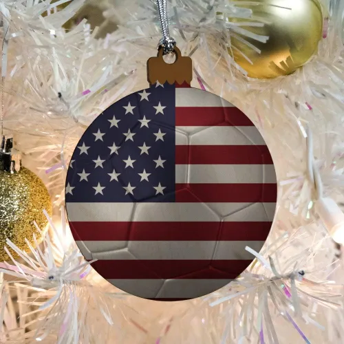 Vista 5 de GRAPHICS & MORE Bandera de Estados Unidos de América, pelota de fútbol, fútbol, fútbol, madera, árbol de Navidad, adorno de vacaciones