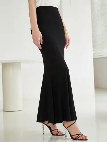 Vista 3 de Verdusa Falda larga elegante de cintura alta con dobladillo con volantes para mujer