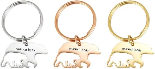 Vista 2 de Meiligo Collar con colgante redondo de acero inoxidable para mamá y oso de bebé