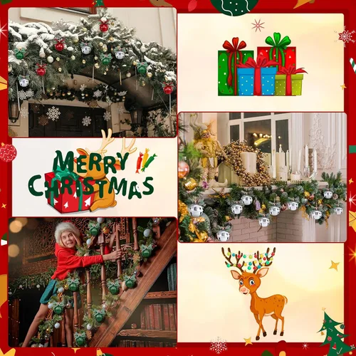 Vista 6 de Aoriher 9 adornos de campanas de Navidad rústicas grandes, color mixto, 3.1