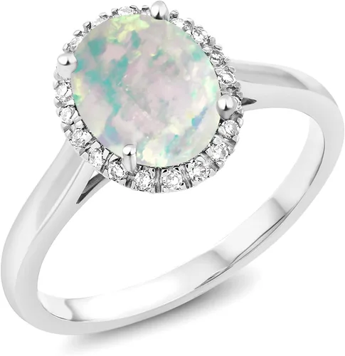 Vista 80 de Gem Stone King Anillo de compromiso ovalado de oro blanco de 10 quilates con piedra natal y halo de diamantes Ovalado de 0.354 x 0.276 in Anillo
