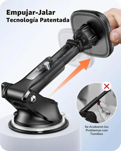Vista 5 de APPS2Car - Soporte magnético para automóvil, tablero de instrumentos y parabrisas con ventosa con brazo telescópico, soporte magnético para teléfono