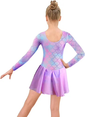 Vista 4 de Leotardos de gimnasia con falda para niñas, tutú de ballet, vestido de danza, leopardo, sirena, unicornio, falda de gimnasia