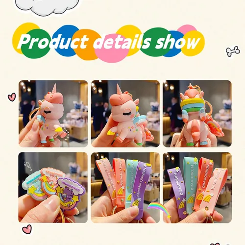 Vista 5 de BEXOA Lindo llavero kawaii anime, accesorios de unicornio para bolso de mano, llavero de dibujos animados para niños, niñas y mujeres