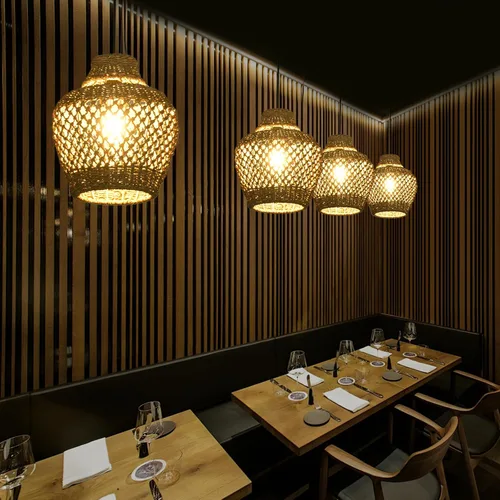 Vista 4 de lámparas colgantes de ratán, luz colgante de ratán boho de 11.02", juego de 2 lámparas colgantes tejidas a mano de seagrass para lugares de trabajo