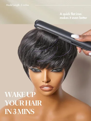 Vista 7 de Luvme Hair Ultra Confortable, de Colocación Rápida y Fácil, Corte Pixie Corto con Flequillo de 12.7 cm, con Tapa de Algodón Amistosa con la Piel
