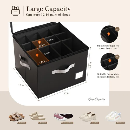 Vista 3 de Criusia Organizador de zapatos para armario, organizador plegable de almacenamiento de zapatos con cubierta transparente y asas resistentes, se