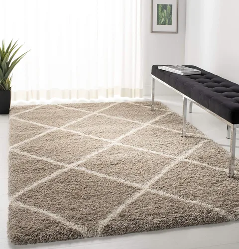 Vista 135 de SAFAVIEH Hudson Shag Collection - Alfombra decorativa de 2 x 3 pies, color beige y marfil, diseño moderno de enrejado, no desprende pelusa