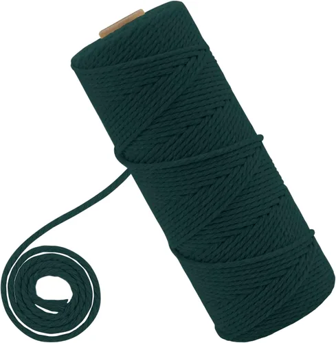 Vista 28 de CAMAL Cordón de macramé de 0.079 pulgadas x 109 yardas, cuerda de color trenzado de 3 hebras de algodón natural para tejer, atrapasueños, colgar