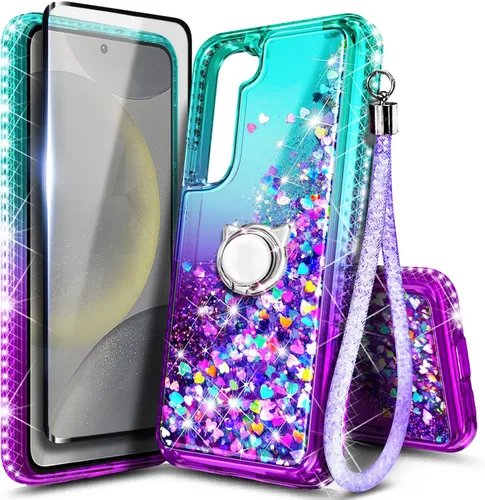 Vista 56 de NGB - Funda para teléfono Samsung Galaxy S9, color aguamarina/morado, bonita funda con purpurina líquida para mujeres y niñas, con protector