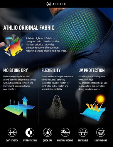 Vista 4 de ATHLIO - Paquete de 1 o 3 camisetas de compresión de manga larga con FPU 50+ para hombre, camiseta de protección para deportes acuáticos