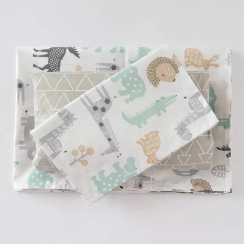 Vista 2 de Juego de ropa de cama de cuna 100% algodón para bebés, niños y niñas, 3 piezas, incluye funda de edredón, sábana bajera, funda de almohada Caqui