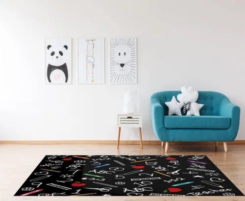 Vista 4 de LOKMU Alfombras antideslizantes para el regreso a clases, pizarra, dibujos de tiza, marcadores de crayones reglas, decoración del hogar, alfombras