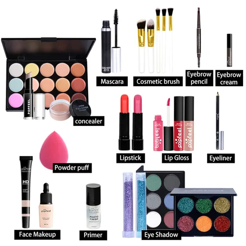 Vista 3 de Pure Vie Juego de maquillaje sorpresa todo en uno para regalo navideño, paquete esencial de iniciación que incluye paleta de sombras de ojos, lápiz