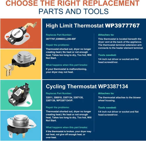 Vista 3 de Kenmore Elite Serie 110 70 80 - Kit de fusible térmico y termostato de límite alto, compatible con secadores eléctricos y de gas Maytag y Whirlpool