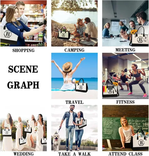 Vista 7 de Qoosefun personalized bags for women,Tote Bag For Women,Initial Tote Bag For Women, Personalized gifts for women