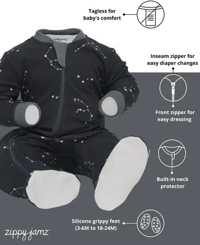 Vista 8 de ZippyJamz - Pijama orgánica para bebé con pies y cremallera para cambiar pañales fácil y rápido