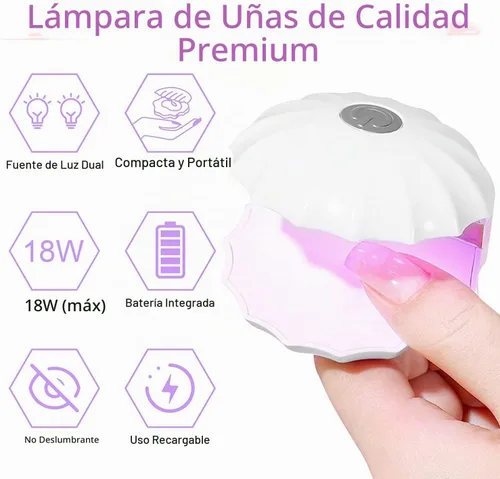 Vista 2 de Mini lámpara LED de uñas, lámpara de uñas en forma de concha de 18 W, lámpara de uñas portátil con luz UV, lámpara de curado de esmalte de uñas