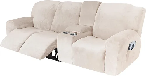 Vista 36 de Aedlcal Fundas para sofá reclinable, 10 piezas, fundas de sofá reclinable de felpa de terciopelo con consola central, con bolsillo lateral