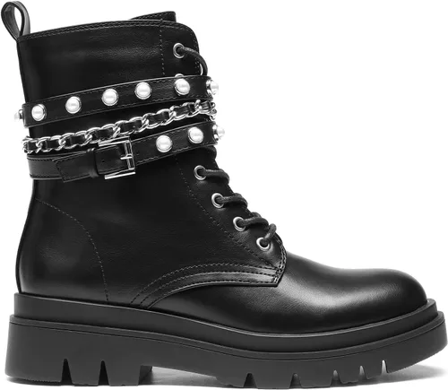 Vista 2 de DREAM PAIRS Botas de combate de plataforma de moda para mujer, con cordones, suela gótica, botines al tobillo